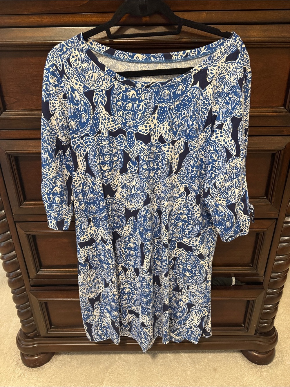 Lilly Pulitzer Blue and White Printed Long Sleeve Dress